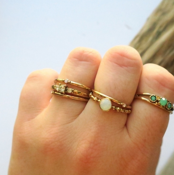 Opal Ring Stack 6pc 18k Gold Stackable Rings - Picture 9 of 10